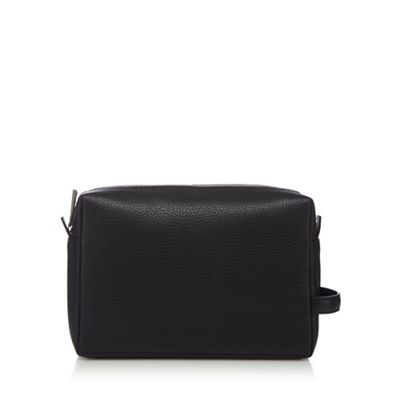 Designer black pebble grain leather wash bag